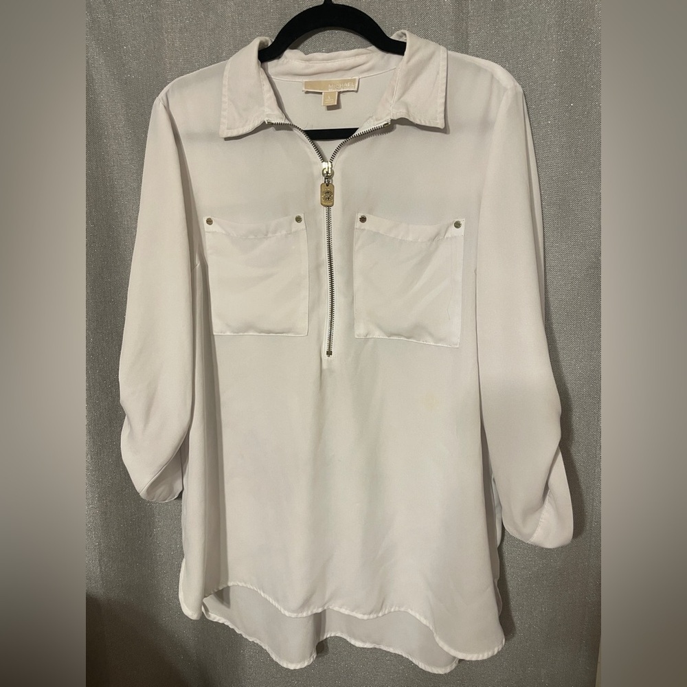 Preowned Michael Kors cream white womens collar shirt top blouse size large